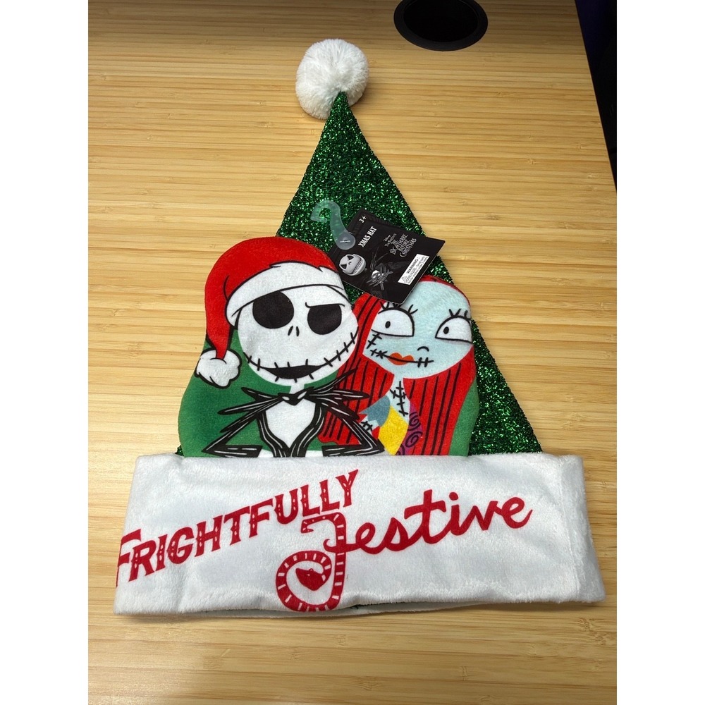 Disney Nightmare Before Christmas Jack Sally Frightfully‎ Festive Santa Hat NWT